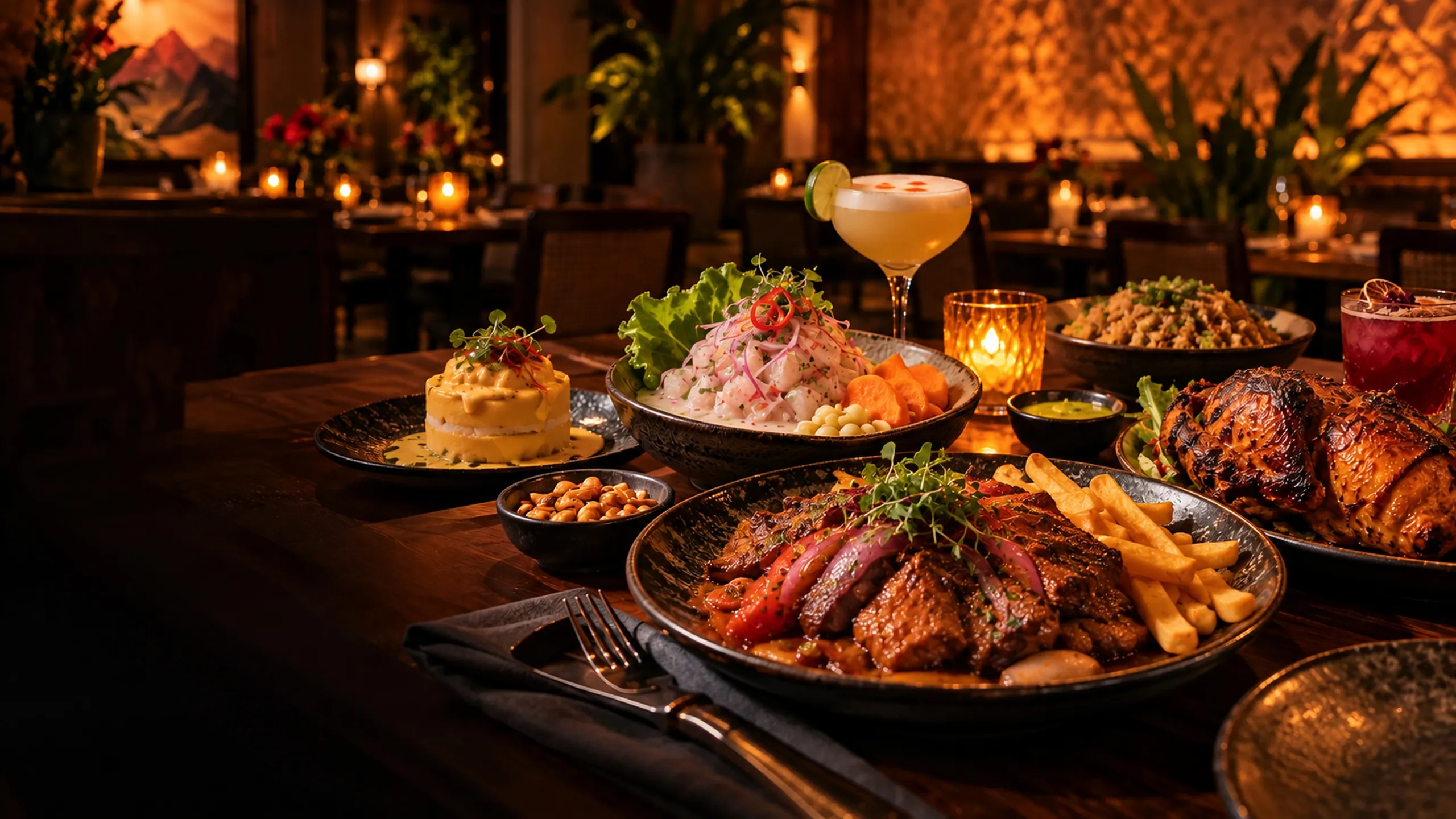 Peruvian dishes including lomo saltado, ceviche and pollo a la brasa at Sabor Peruano in Norwalk